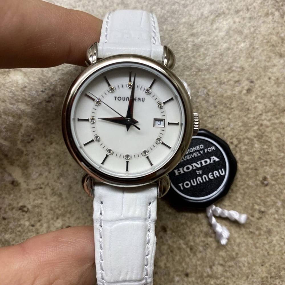 Tourneau Silver and White Watch with Leather Strap
